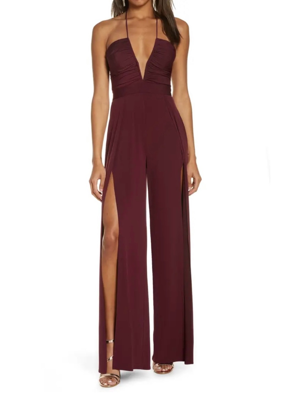 Never Cross Split Leg Jumpsuit in Wine Sangria